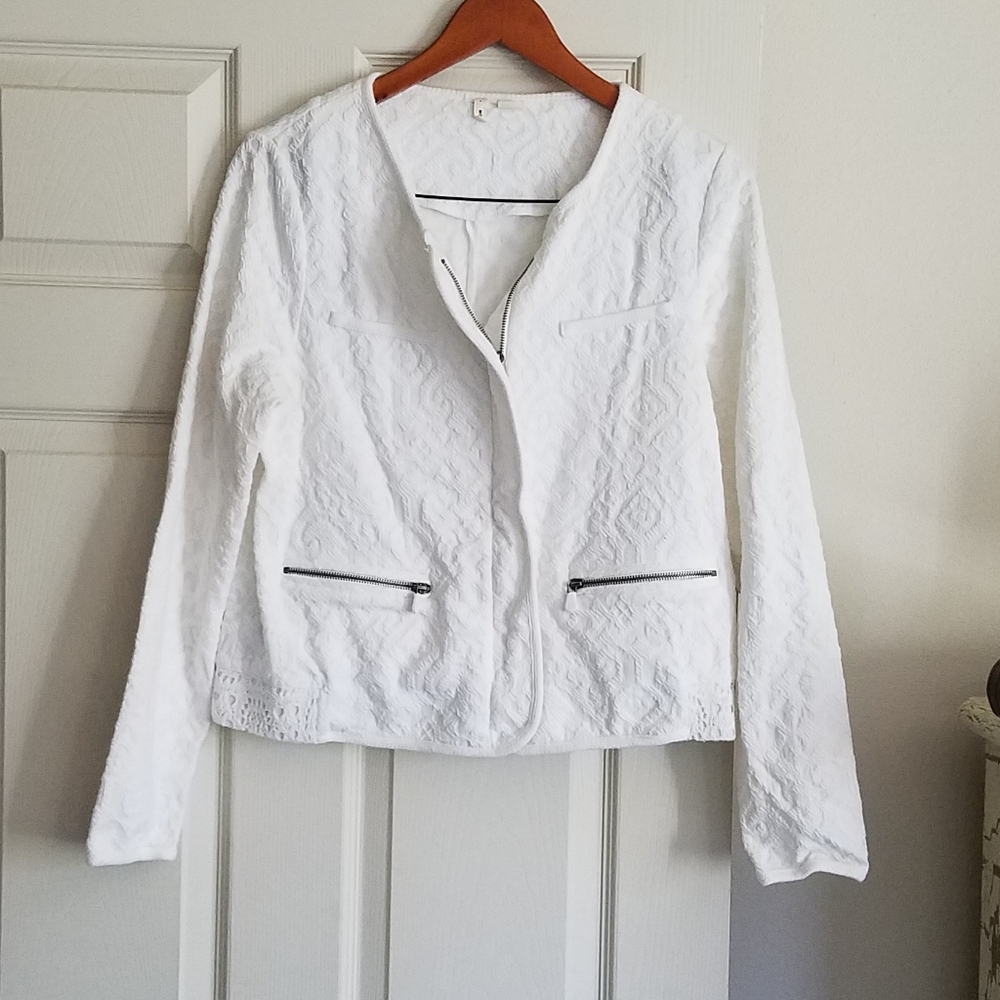 Moth L Jacket White Textured Excellent Condition